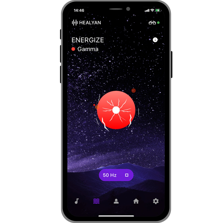 App showing the gamma wave range as selected experience